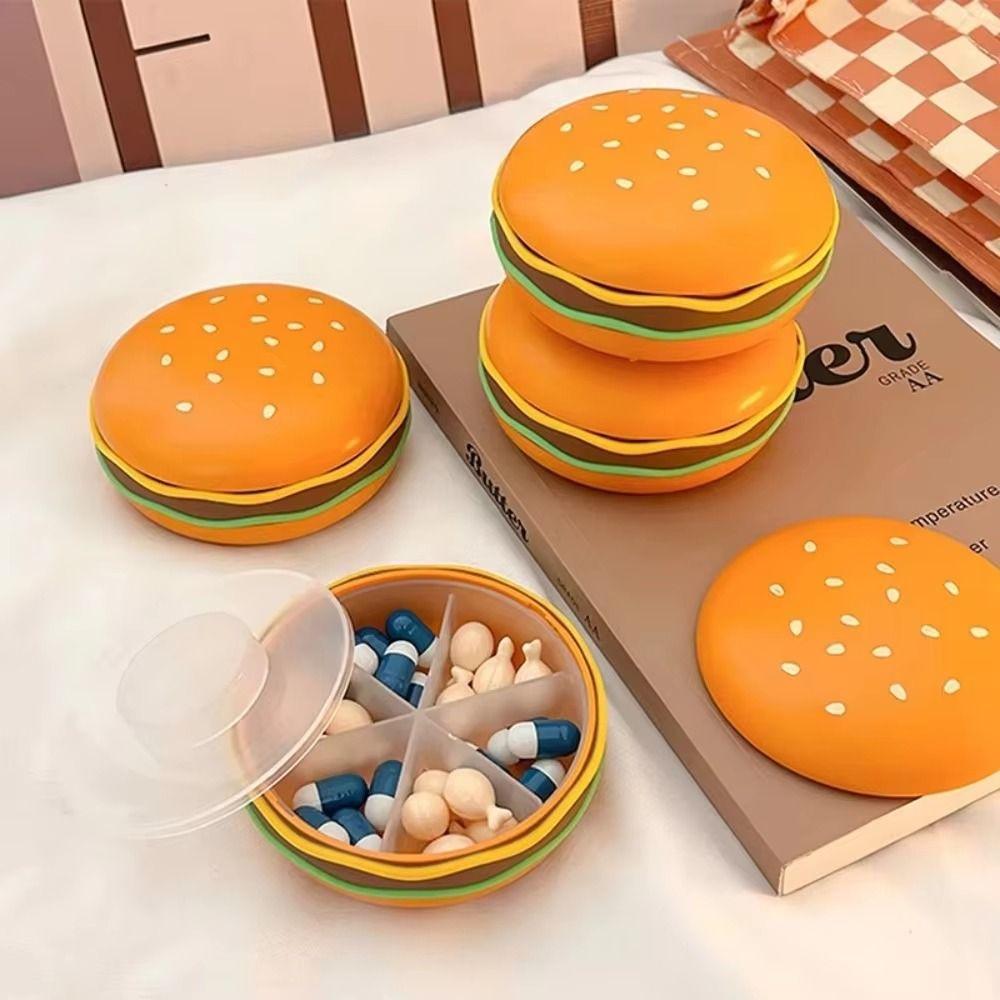 Sealed Portable Medicine Dispenser with Lid Mini Hamburger Storage Case  Elderly