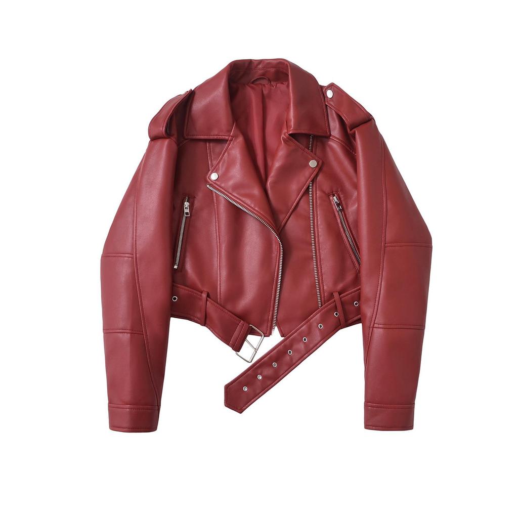 Giacca da Donna Bicolore Distressed in Ecopelle PU con Revers, Taglio Ampio, Stile Europeo e Americano, 2025