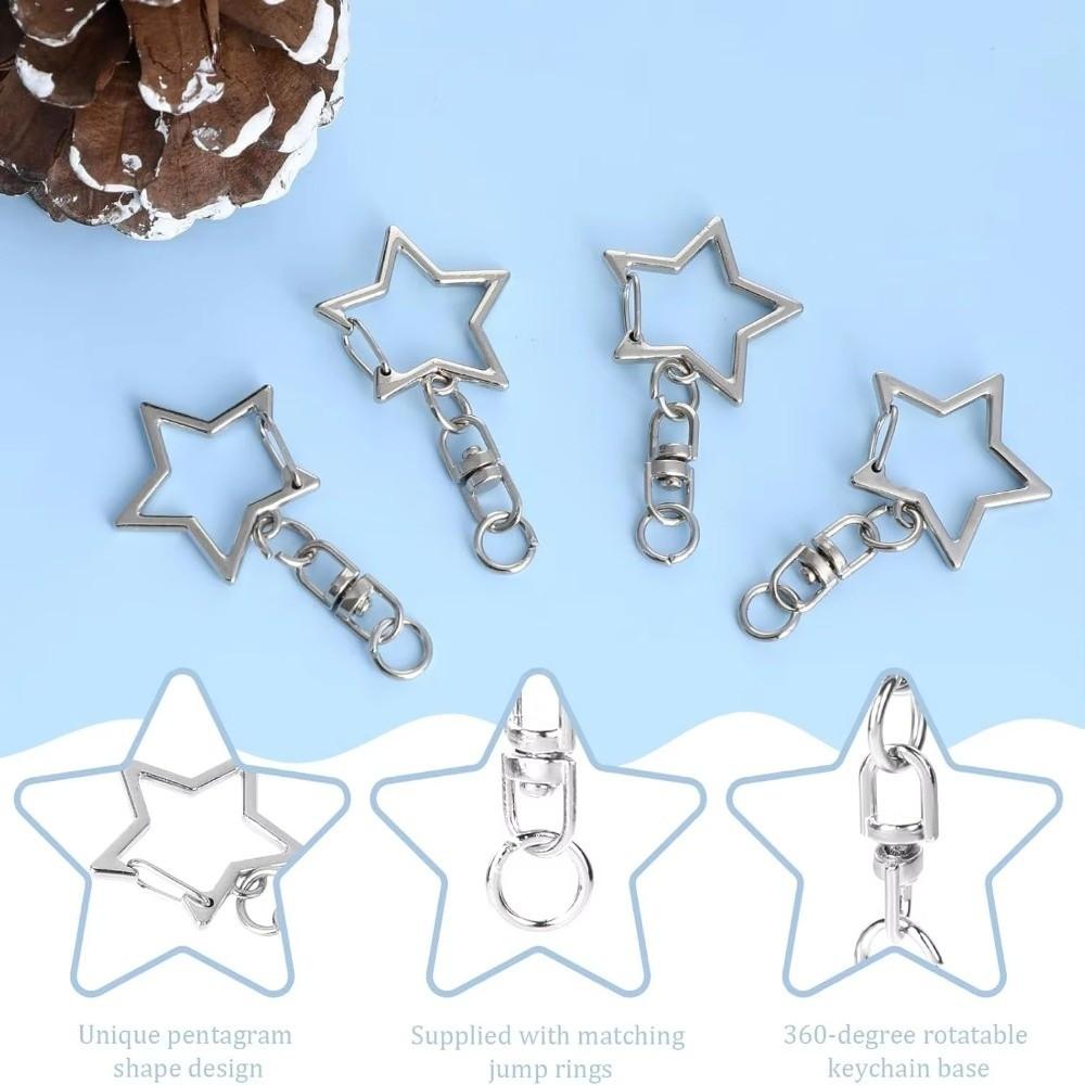 10pcs New Zinc Alloy Star Keyring Pendant Hollow Design DIY Crafts Key Chain Key Ring Hanging Buckle Multi-purpose Lobster Clasp