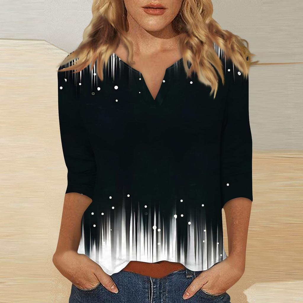 Women's Stand Collar 3/4 Sleeve Printed Top T-shirt