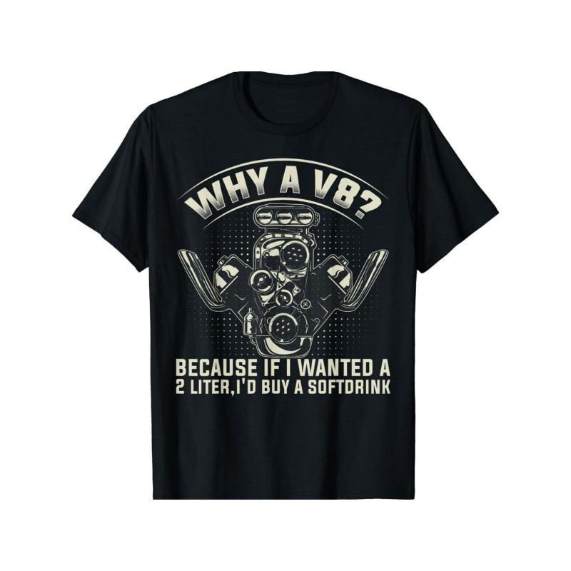 

European sizes V8 Mechanic-Themed Men s T-Shirt - Why A V8 Graphic, Casual Round Neck, Ideal for Car Enthusiasts 4XL чорний