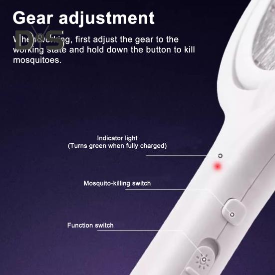 Rotating Head Electric Fly Swatter USB Rechargeable Adjustable 3500 Volt Indoor Outdoor Portable Handheld Standing Fly Zapper Racket