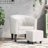 Vidaxl Club Armchair with Footstool, White, Upholstered with Faux Leather