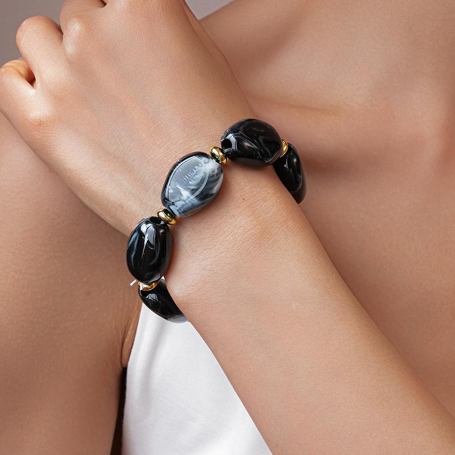 Unregelmäßige Imitation Marmor Oval Acryl Perlen Armbänder Smudging Elastisches Perlenstrang Armband Armreifen Trendiger Stapel Schmuck D