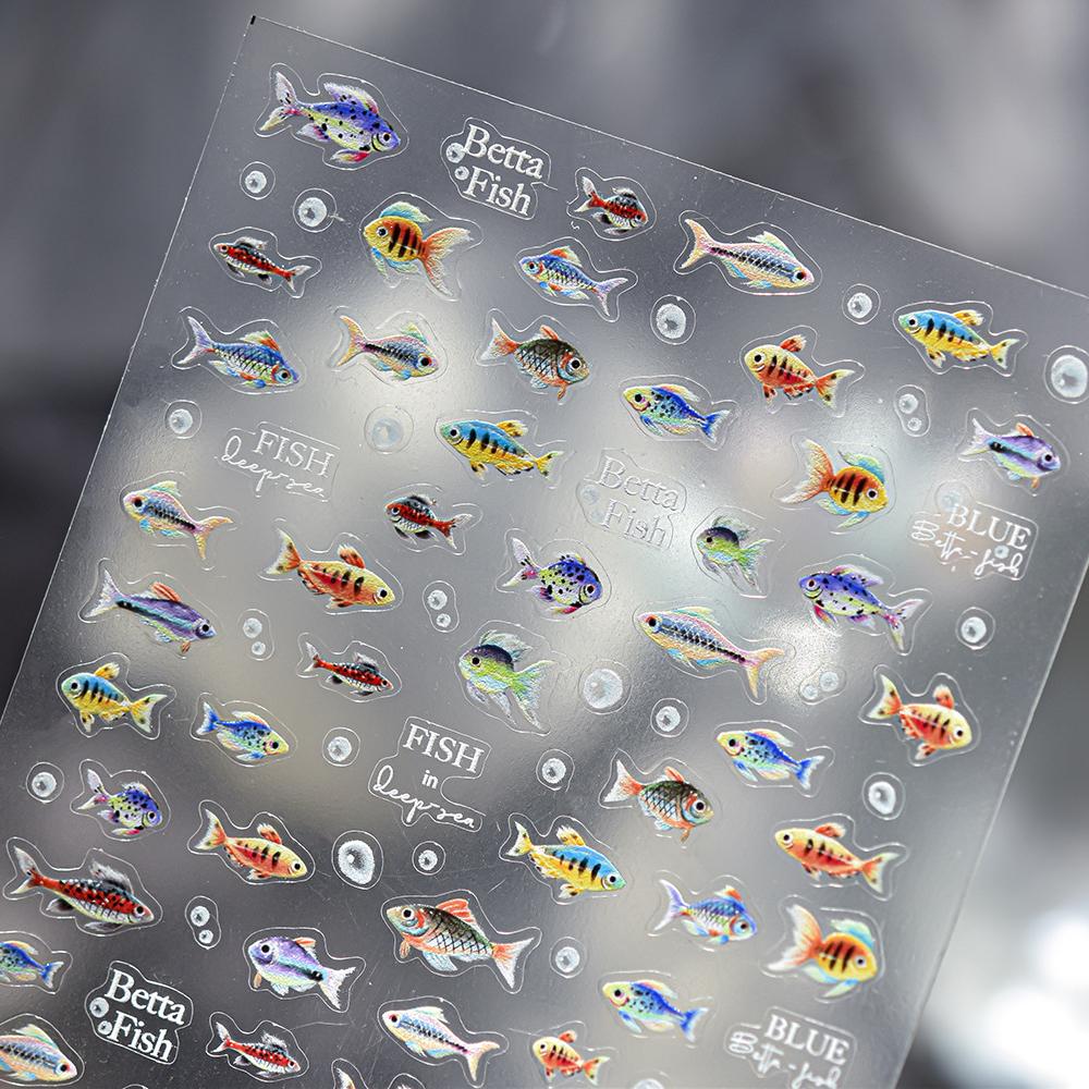 1pcs Ocean Marine Life Jellyfish Dolphin Shell Starfish Frangipani Ocean 5D Nail Art Stickers Embossed Nail Decals