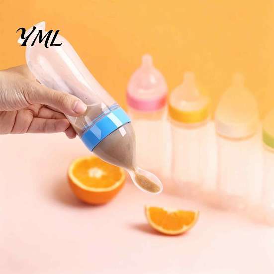 Toddler Feeding Accessories Baby Silicone Squeeze Spoon, Single-handed Rice Cereal Bottle with Heat Resistant Spoon Flow Control, Easy Clean