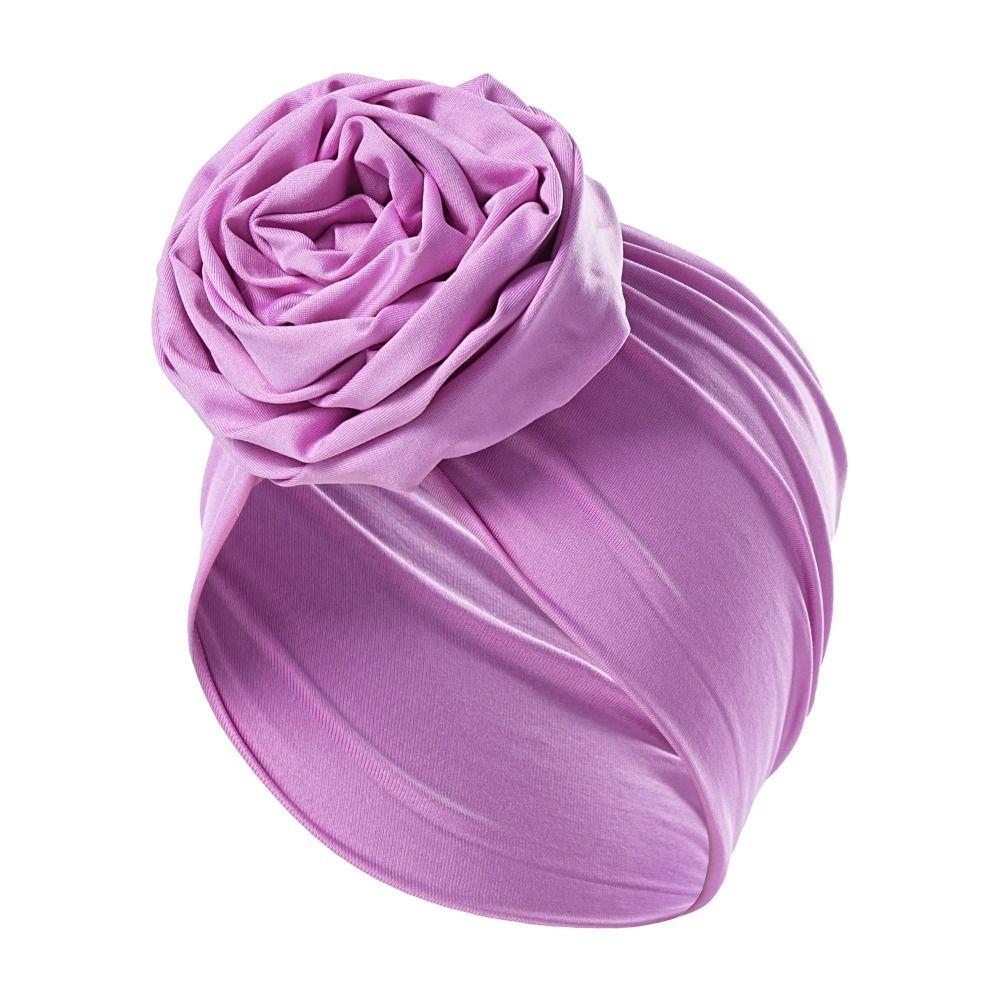 Elastic Boho Flower Bandana Raw Silk African Turban Cap Big Rose Flower Hairband  Hair Accessories