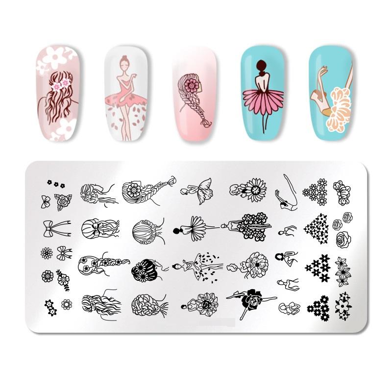 1PC Placă de ștanțare a unghiilor Șablon de tablă de artă pentru unghii din oțel inoxidabil Placă de ștampilă pentru imprimare a modelului de frunze de flori.