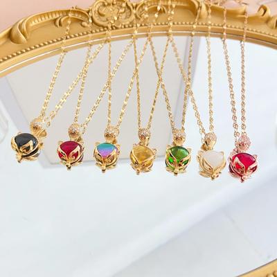 Color-Changing Fox Necklace: Temperature-Sensitive Titanium Steel Clavicle Chain with Luxurious, Fashionable Micro-Inlaid Pendant
