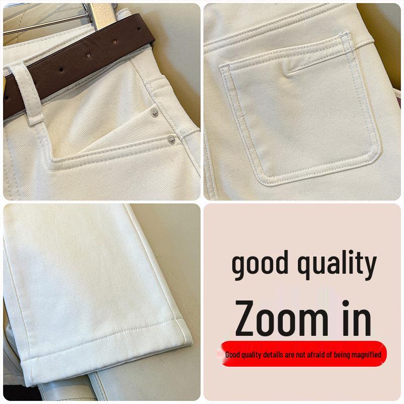 Women's White Velvet Cropped Jeans - Autumn/Winter 2025 Collection, Thickened Slimming Wide-Leg Pants for Petite Women