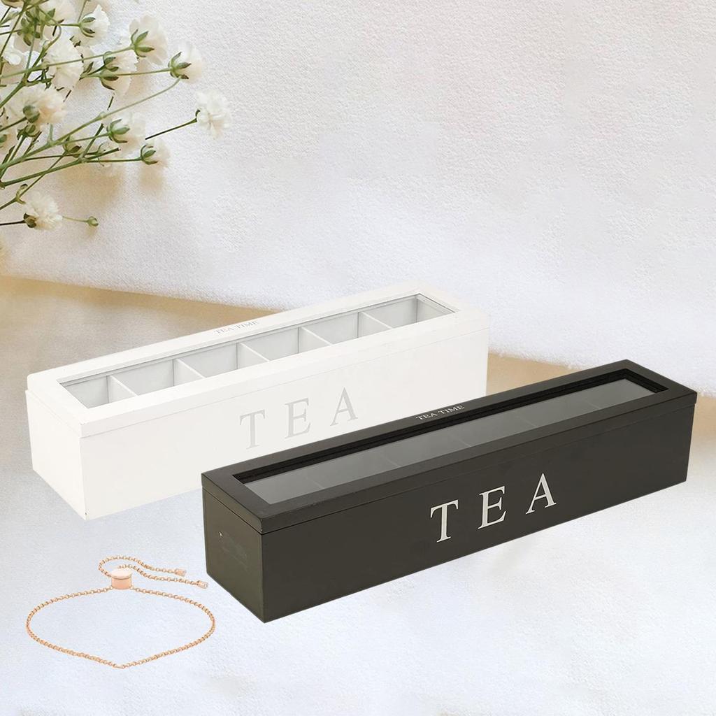 New Wooden Tea Box With Lid 6 Compartment Retro Style Coffee Tea Bag Storage Holder Organizer For Kitchen Cabinets Home Kitchen