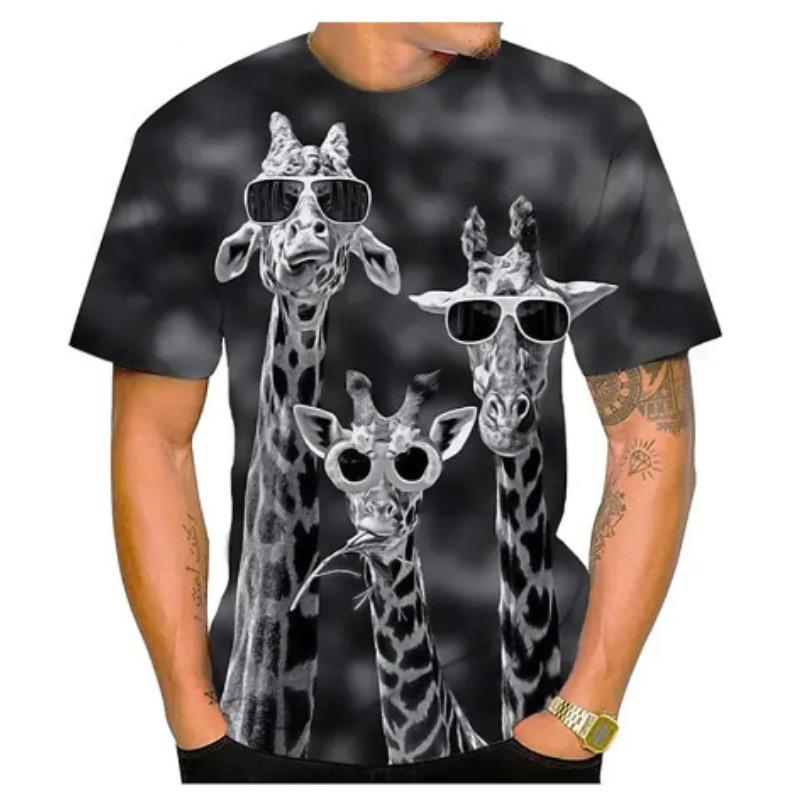 T-shirt da uomo Divertimento Estivo Stampa 3D Animali Giraffa Casual Street Manica Corta