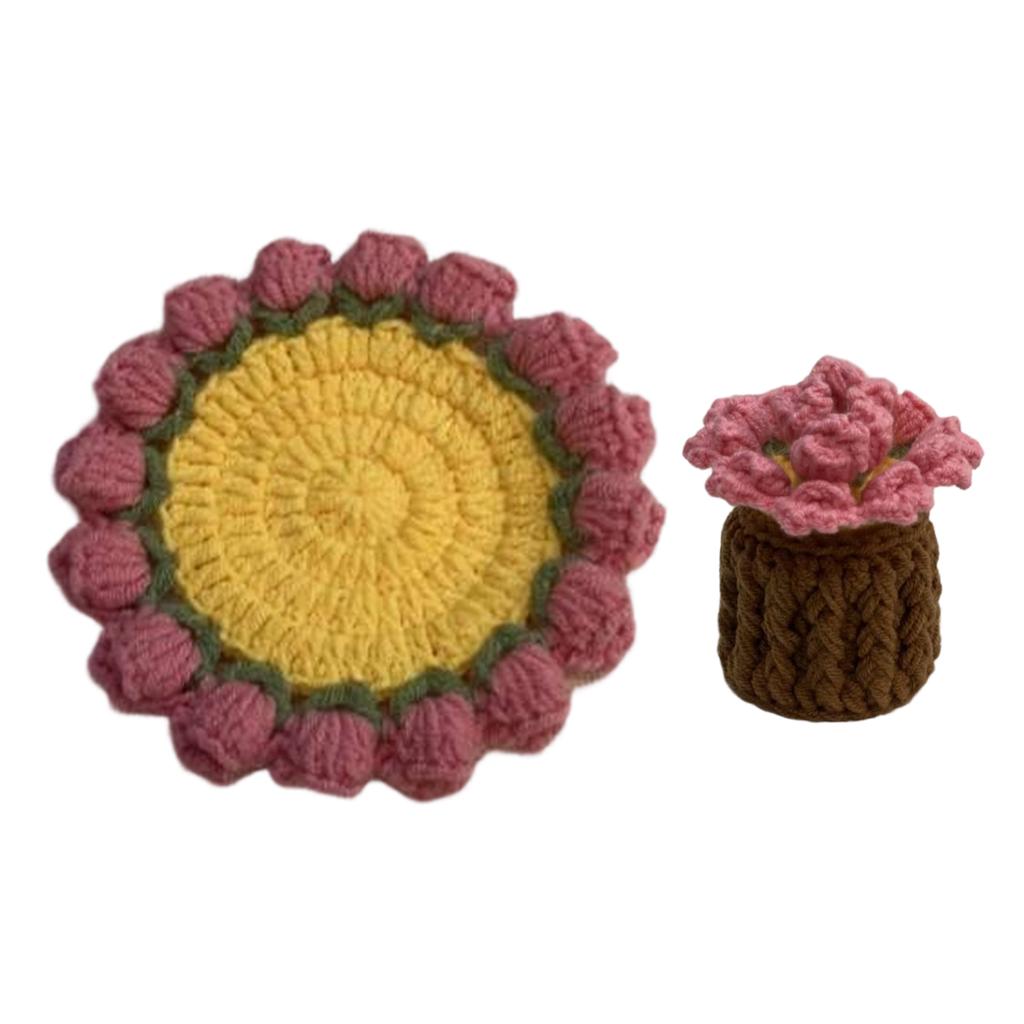 Almofada Térmica de Crochê de Lã Feita à Mão Decorações de Mesa Presentes Criativos de Feriado Flor Rosa Produtos Acabados