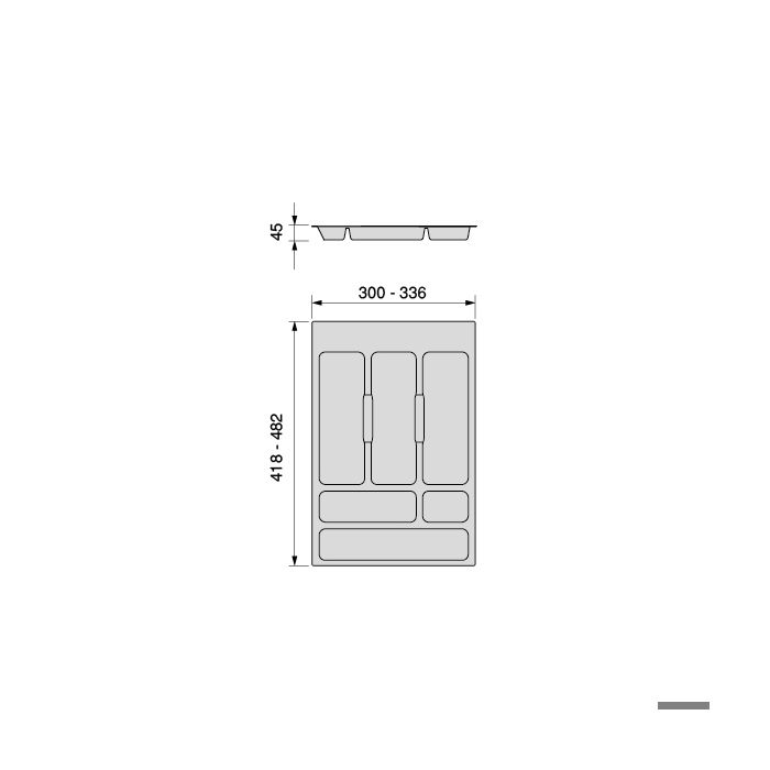 Range-couverts - emuca - optima universal - plastique gris - 400 mm - recoupable