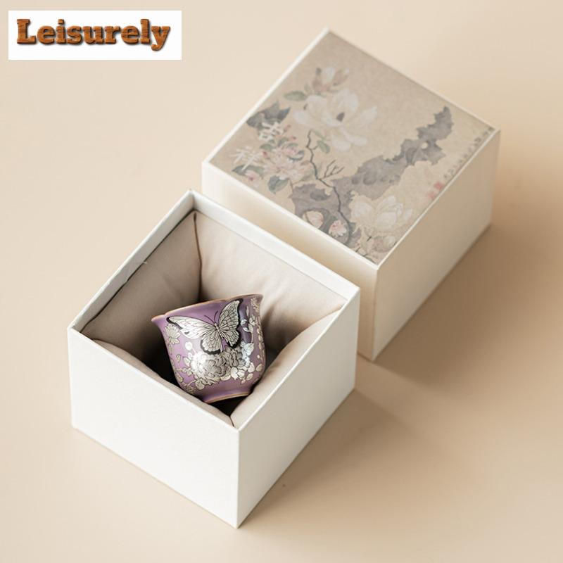 Gilt Silver Butterfly Flower Gift Box Teacup Zen Tea Bowl Sample Tea Cup Tea-tasting Personal Cup Chazhan Master Cups Teaware
