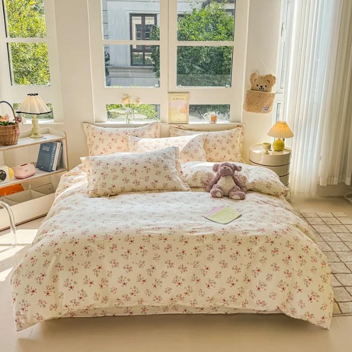 

3pc/Set 100% Cotton Duvet Cover,No Filler,Floral Ins Style, Soft Comfortable Skin-Friendly Fabric,Single/Queen Size Bedding Set 150x200cm 3pc