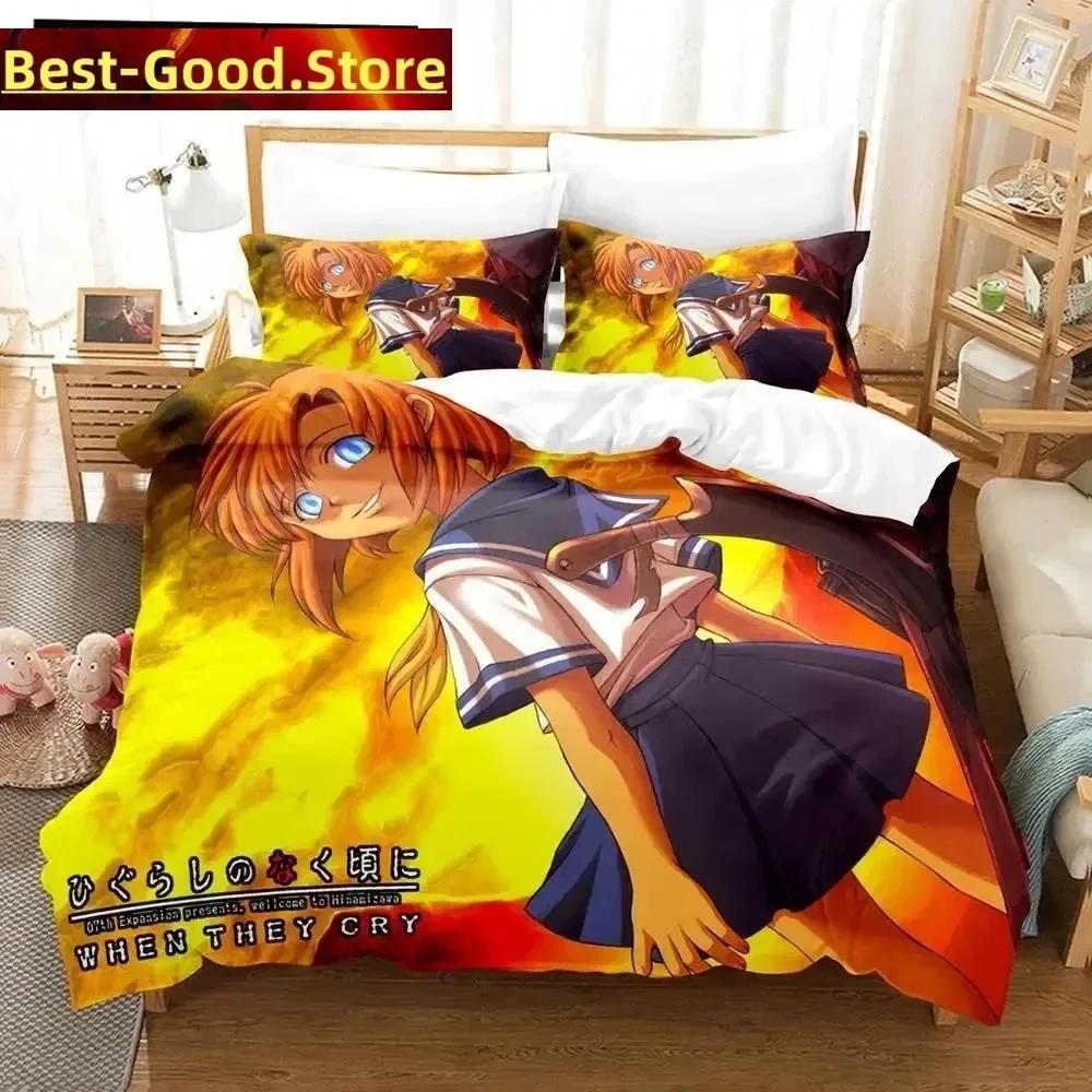 3D Anime Higurashi When They Cry Beding Set Printed Bed Linen Set With Pilowcase Bed Soft Duvet Cover Single Double Quen Super King-Sized Dimensionsd