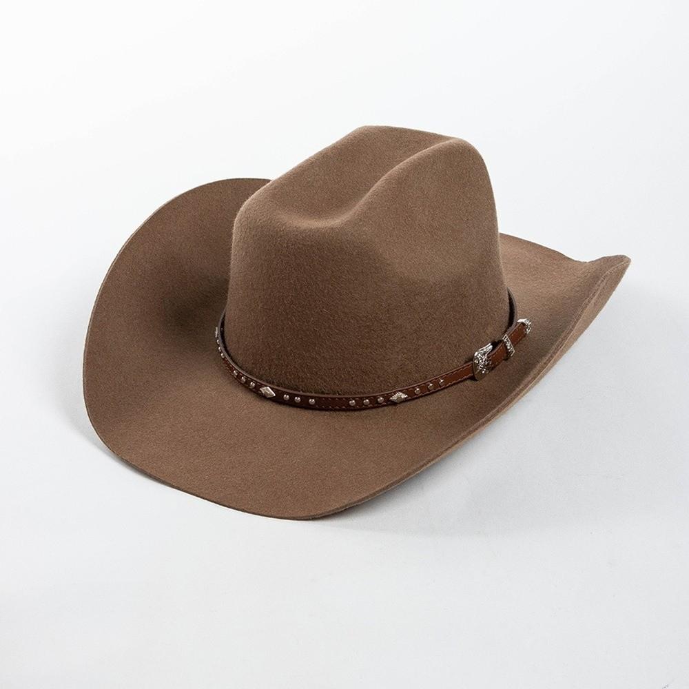 100% Wool Wool Cowboy Hat Wide Brim Studded Leather Band Wide Brim Fedora Hat Curling Brim Decorative Buckle Fashion Western Hat