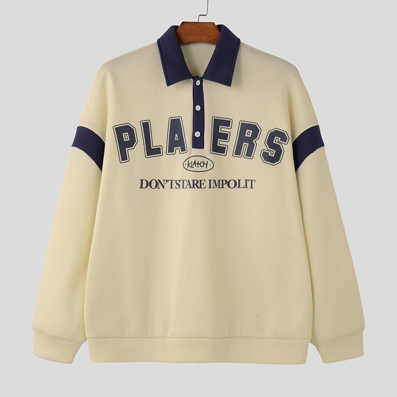 

INCERUN Осенние мужские пуловеры и свитшоты с лацканами, длинными рукавами, принтом и декоративной строчкой 4XL