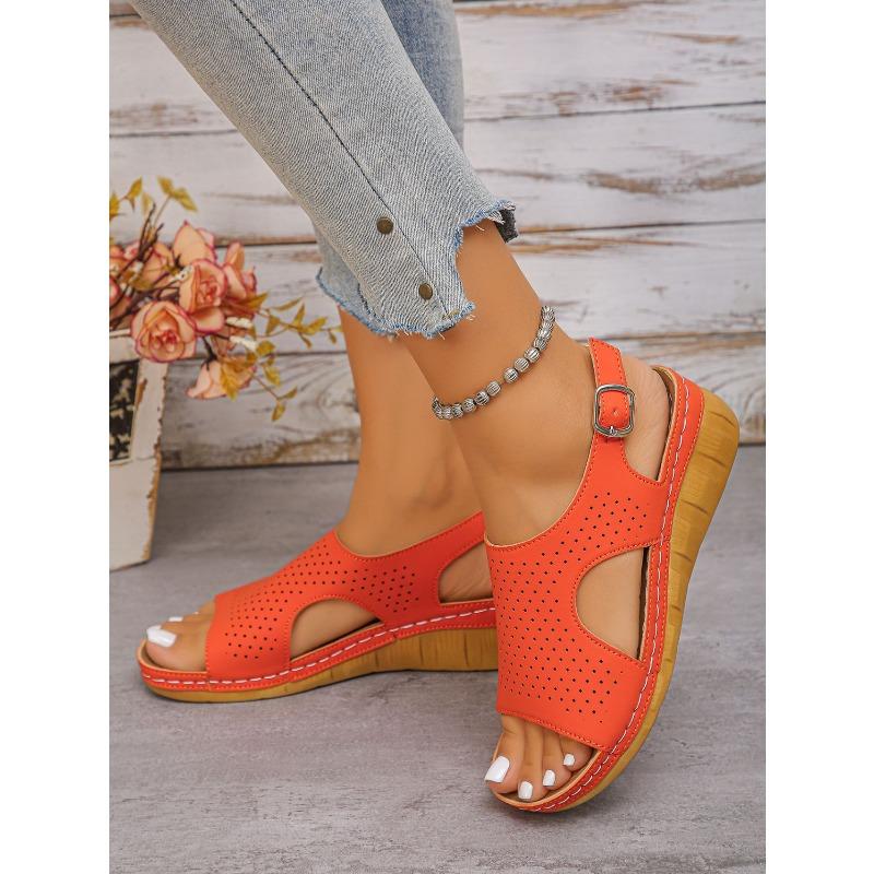 Summer Wedge Sandals Women's 2025 New Cut-Out, Breathable, Plus Size Open Toe Roman Sandals