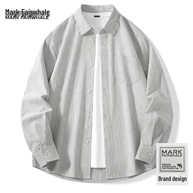 

Мужская полосатая оксфордская рубашка с длинным рукавом Metersbonwe 4XL