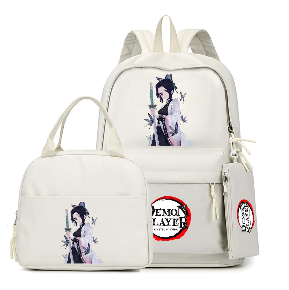 3Pcs/set Anime Demon Slayer Printed Backpack Lunch Bag Pencil Case for Children Student Schoolbag Large Capacity Waterproof Travel Bag