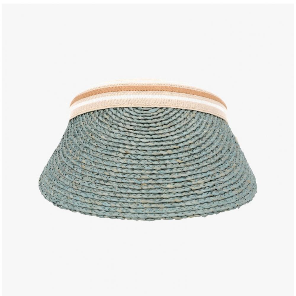 Helen Kaminski Bianca Sea Glass Nougat Stripe Visor Sun Cap Hat50265
