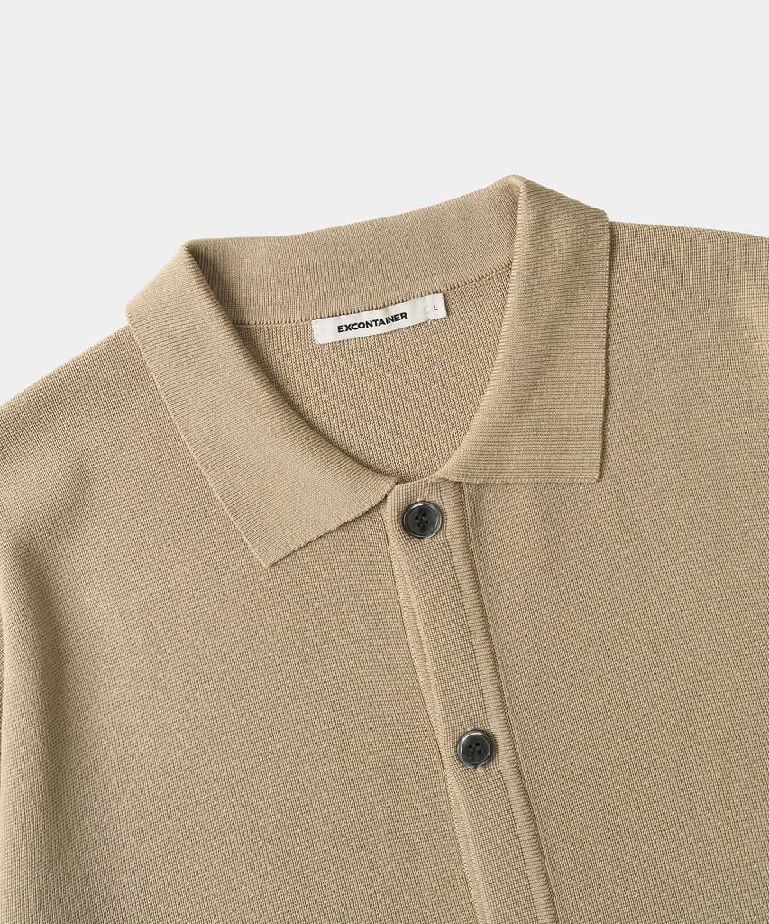 Excontainer Essential Collar Half Knit Cardigan (Beige)