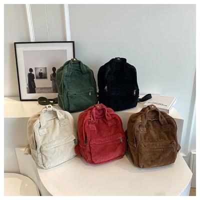 Zaino da Viaggio da Donna Colore Solido Borsa a Spalla Doppia Velluto a Coste Tasche Multiple per Ragazze Adolescenti Bambini zaino borsa
