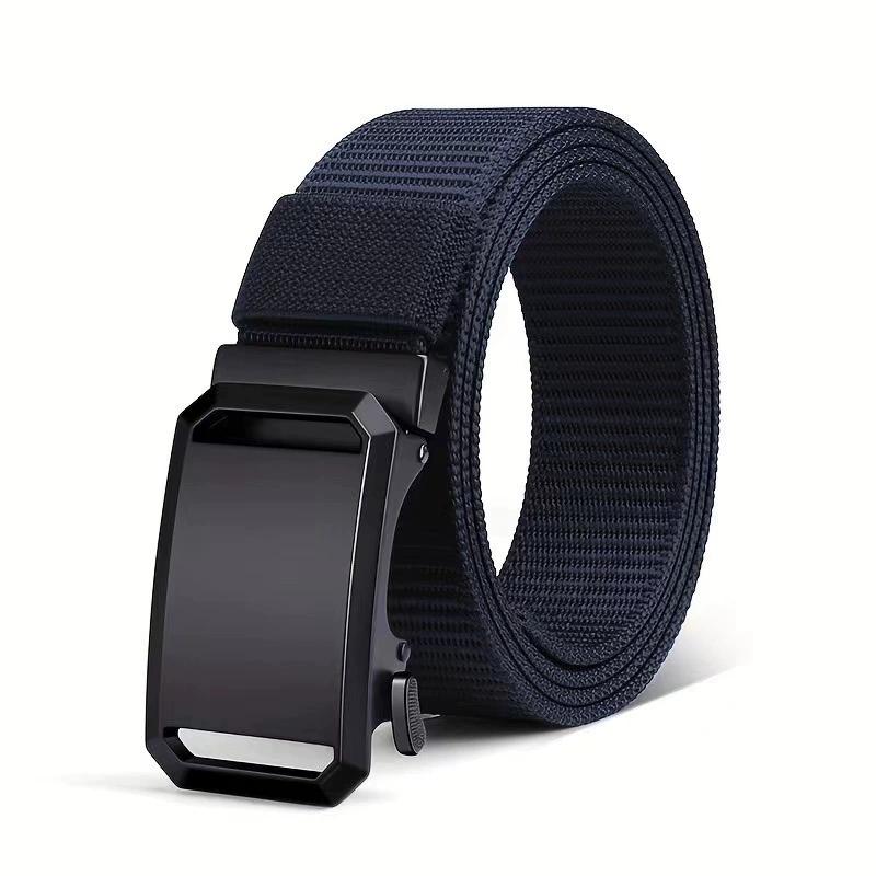 Men's Sleek Black Canvas Belt with Automatic Buckle - Perfect for Jeans, Outdoor Leisure & Sports Training