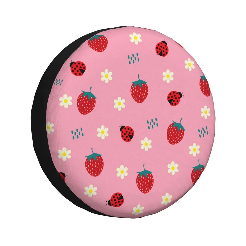 Strawberry Ladybug Spare Tire Cover Waterproof UV Protector Durable Full-Fit Wheel Cover for SUV Truck