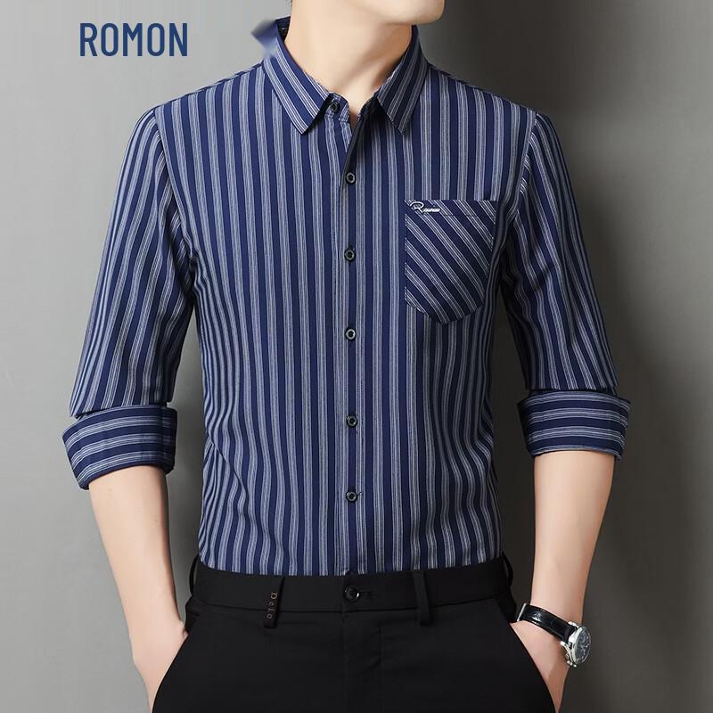 ROMON Men s Striped Casual Long-Sleeve Shirt 105