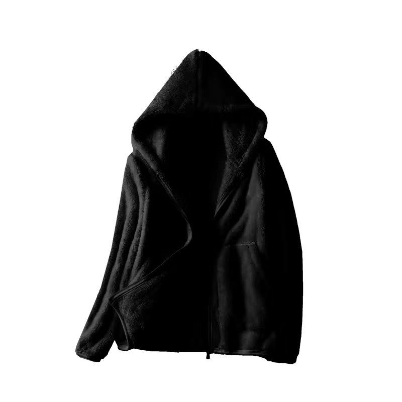 Женская флисовая куртка с капюшоном и длинными рукавами из утолщенного флиса теплая флисовая куртка кораллового цвета 4XL чёрный 2194₽