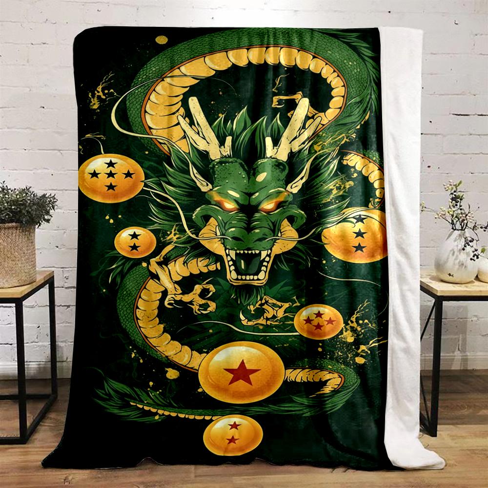 Green Dragon & Golden Star Balls Design Flannel blanket for bedroom, living room, sofa, and nap sofas