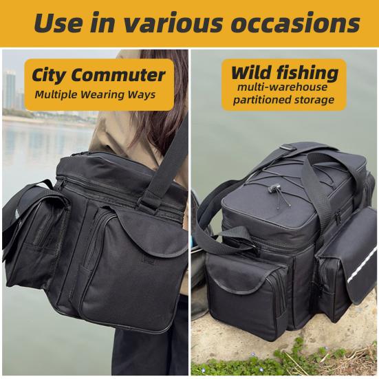 Fishing Gear Storage Bag Lightweight Waterproof Large Capacity Fishing Tackle Shoulder Bag Rod Reel Equipment Accessories Organizer Pouch