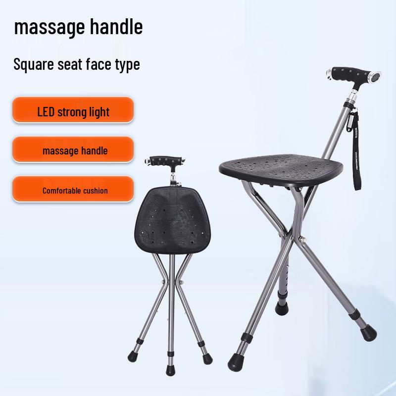 Lightweight Multi-Functional Cane Stool with Anti-Slip Grip & Light for Elderly