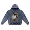 DTG print Knitted Denim Zip-Up Hoodie Fight Brother Print Zipper Hoodies  