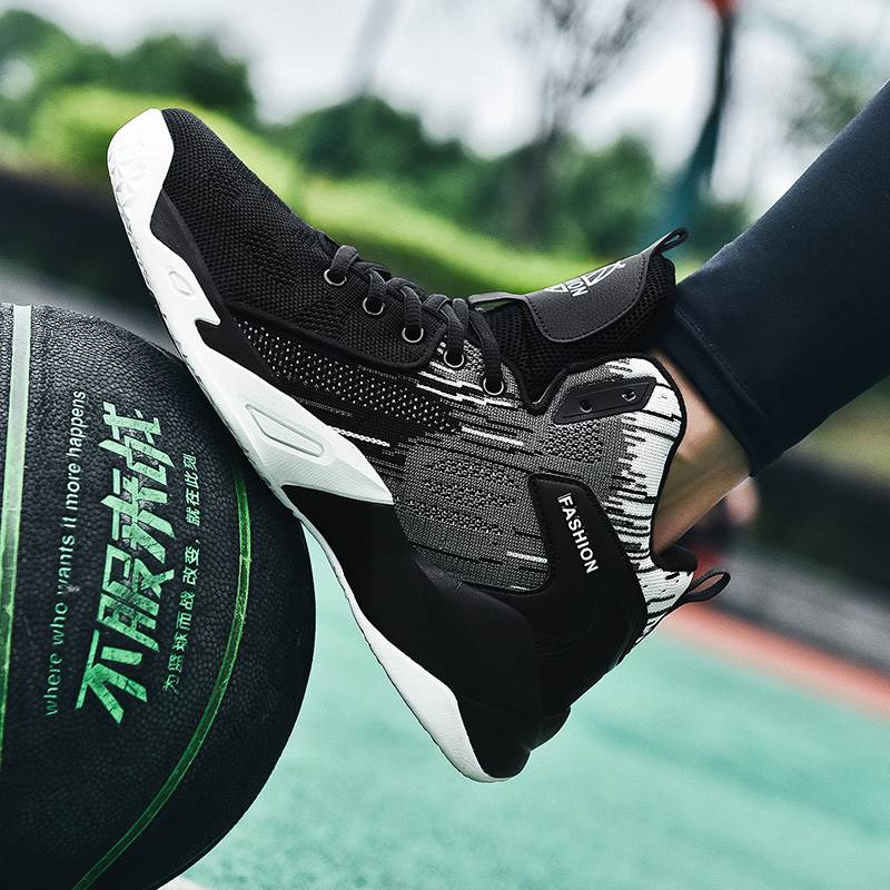 Basketball shoes autumn and winter high-top leather middle school student sports shoes velvet two cotton