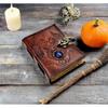 Leather Journal | 200 Thick Vintage Pages | Brass C Clasp | Double Dragon Notebook | Real Stones | Personal Grimoire. Book Of Shadows