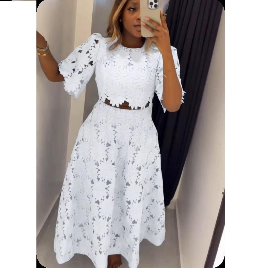 Женский французский дизайн Hollow Top Модный повседневный комплект из двух предметов Женский комплект из двух предметов XXXL белый