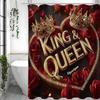 Red Roses with Hearts Shower Curtain Washable Dirt-Resistant Shower Head Waterproof Polyester Bath Curtain For Home Decor