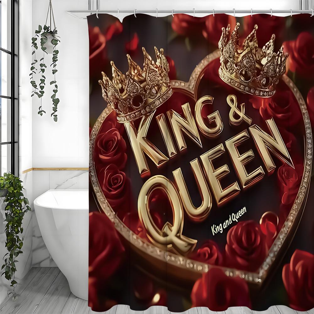 Red Roses with Hearts Shower Curtain Washable Dirt-Resistant Shower Head Waterproof Polyester Bath Curtain For Home Decor