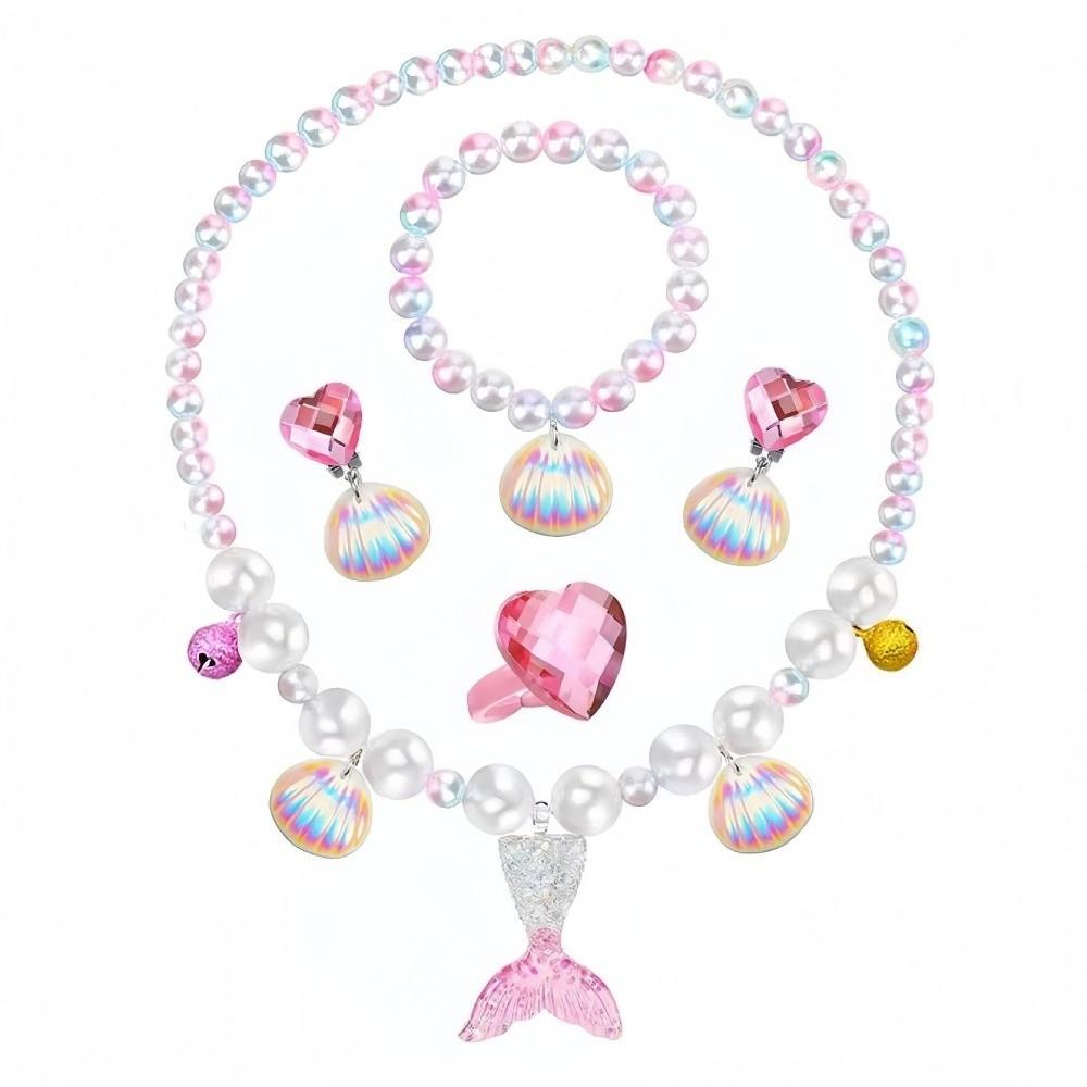 Sweet Style Necklace Bracelet Earrings Set Beaded Pendant Princess Jewelry Set for Children