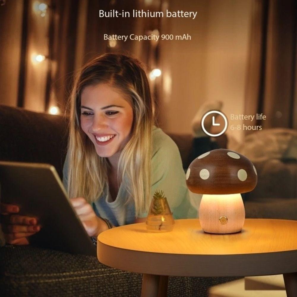 Warm Light Wood Mushroom Night Light Touch Switch Atmosphere Lighting Decorative Lamp  Desk Lamp