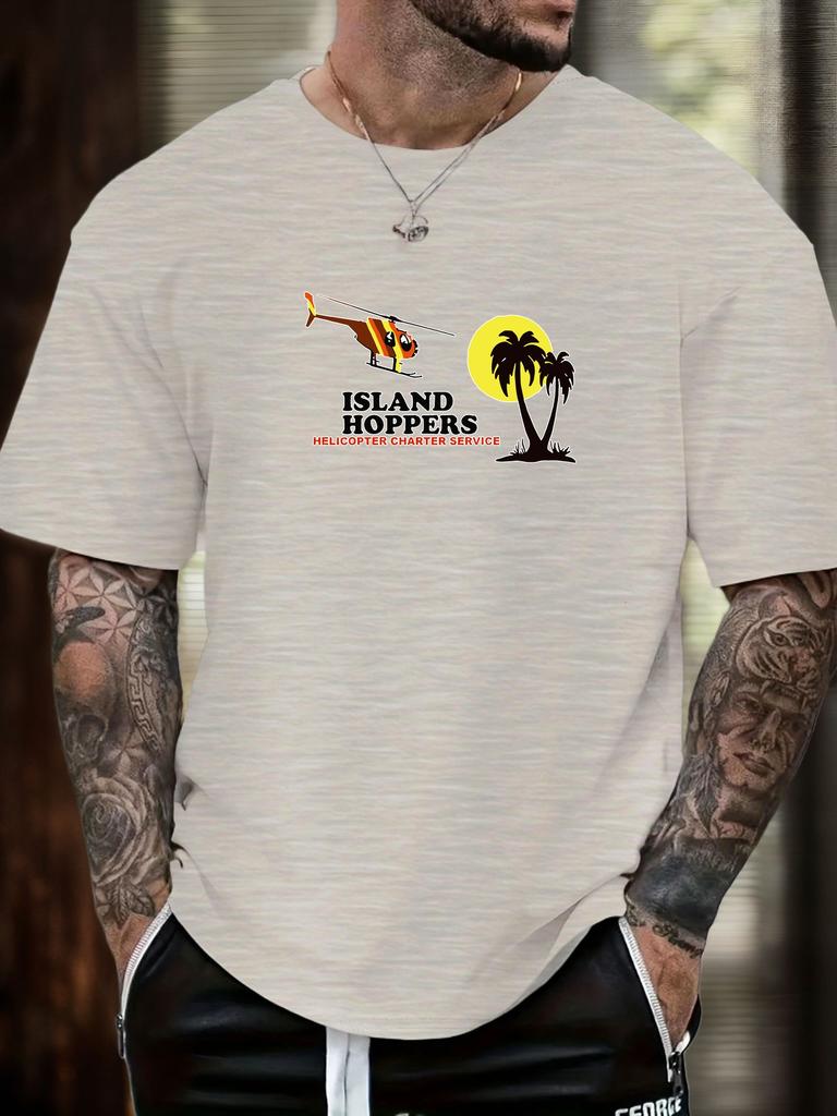 Mens Island Hoppers Helicopter Graphic Tee Summer Soft Oversized Daily Wear Top