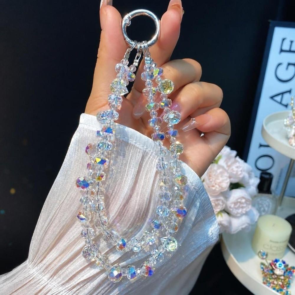 Hand-beaded Phone Lanyard Shiny Crystal Keychain Charm Sparkle Wrist Strap Mobile Phone