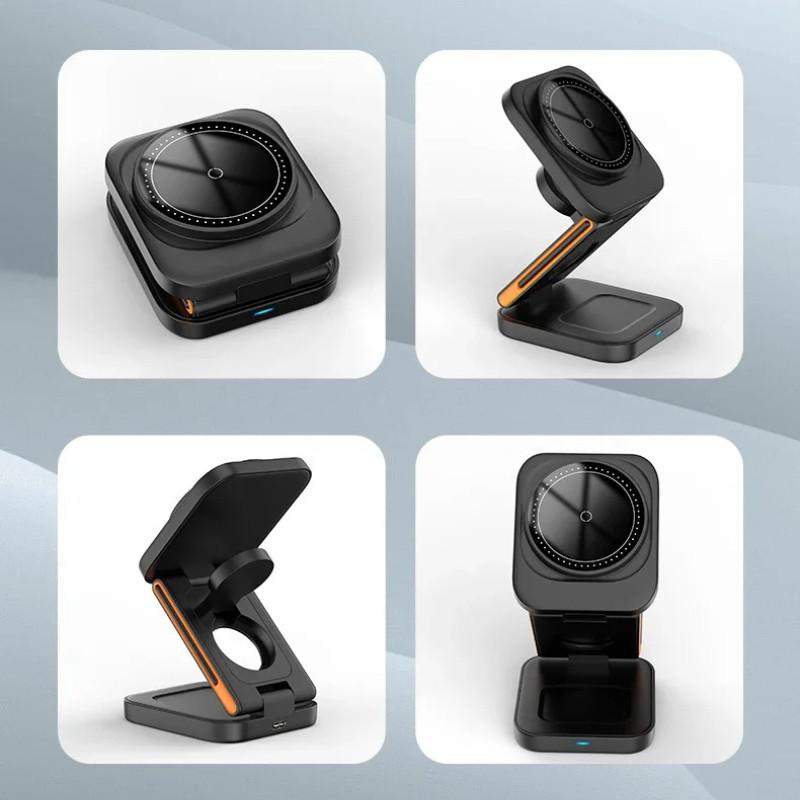 30W 3 v 1 Skládací Nabíjecí Stanice Magnetický Bezdrátový Stojan Multifunkční Rychlonabíjecí Držák