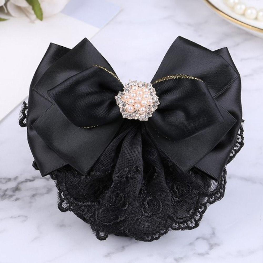 Rhinestone Bowknot Spring Clip Ribbon Nurse Hair Clip Sweet Hair Net Cover  Girls