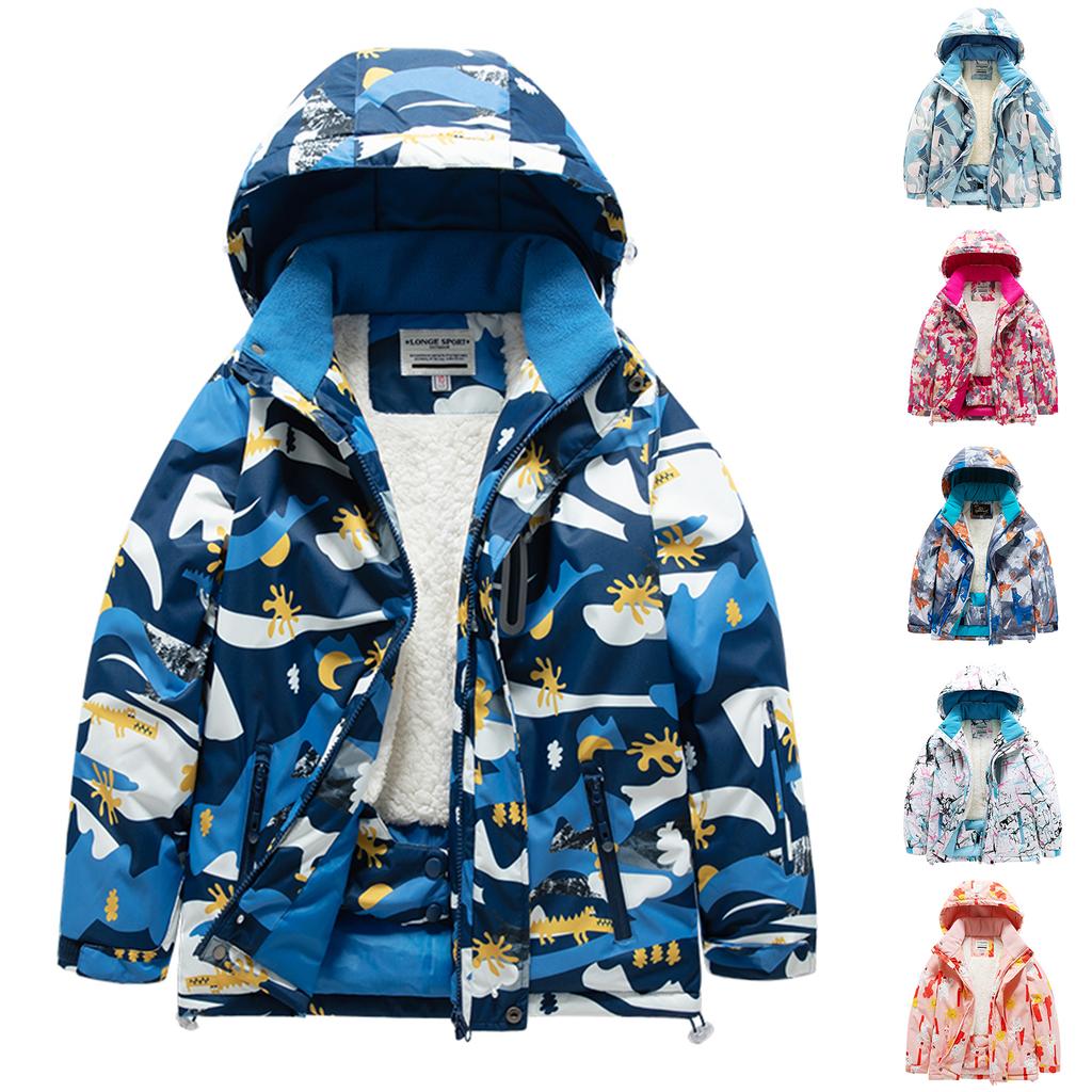 Children's Fashion Print Ski Suit Boys' And Girls' Thickened Waterproof Warm Ski Jacket