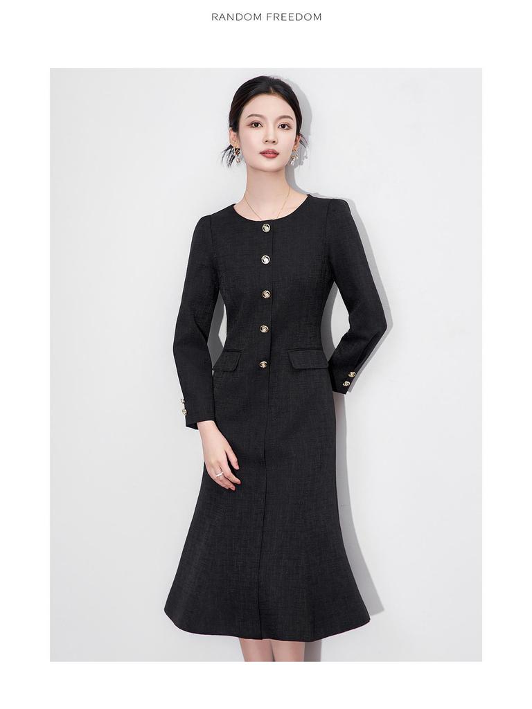 Elegantes Herbstkleid mit Fischschwanzsaum, tailliert, langärmlig für Damen